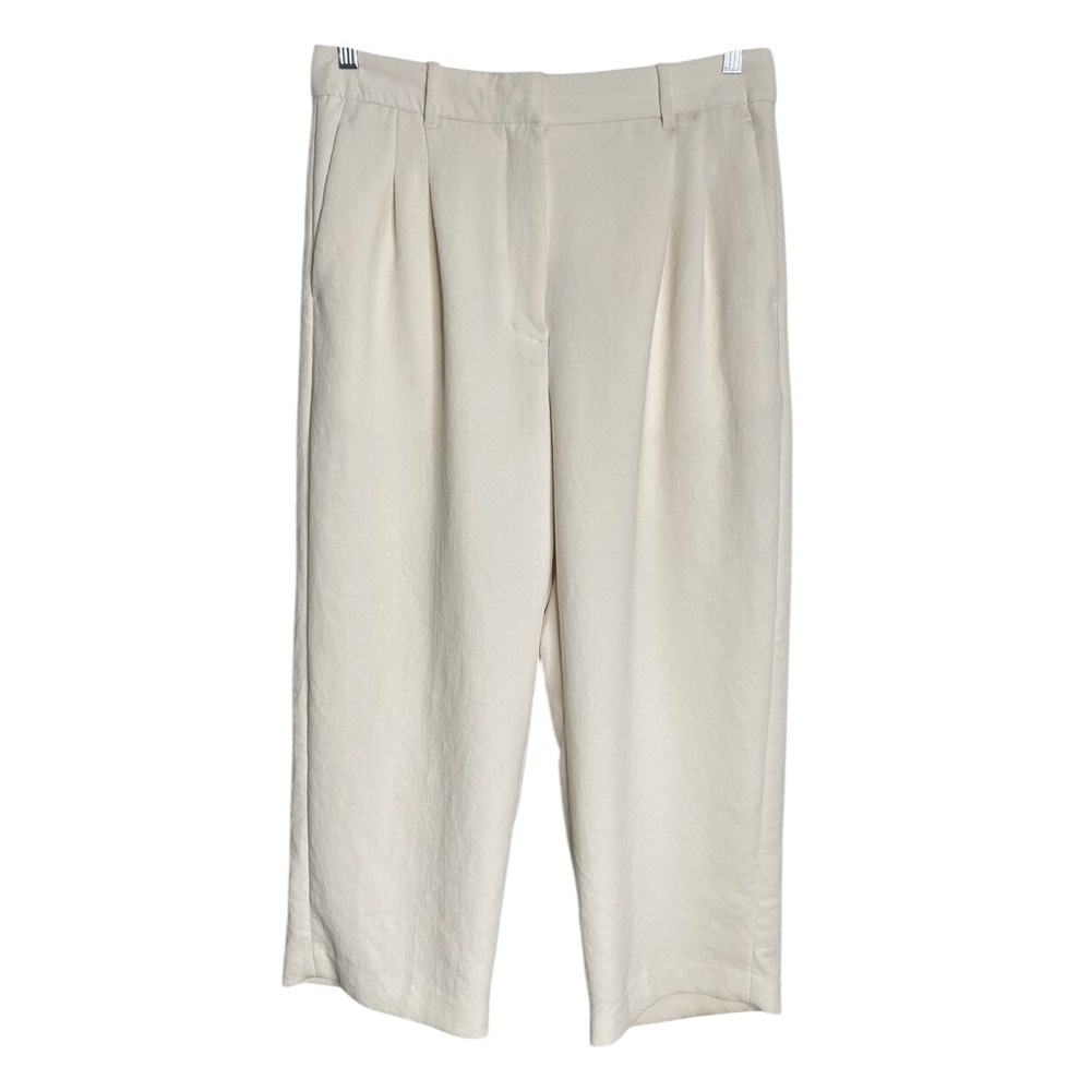 Aritzia Wilfred Ivory Effortless Wide Leg Pleated Cropped Trouser Pants Size 12